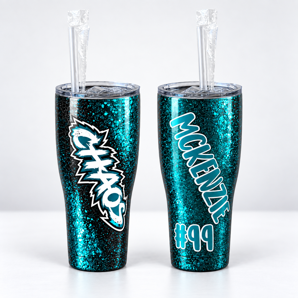 Personalized CHAOS Glitter Curve Tumbler – 20 oz or 30 oz