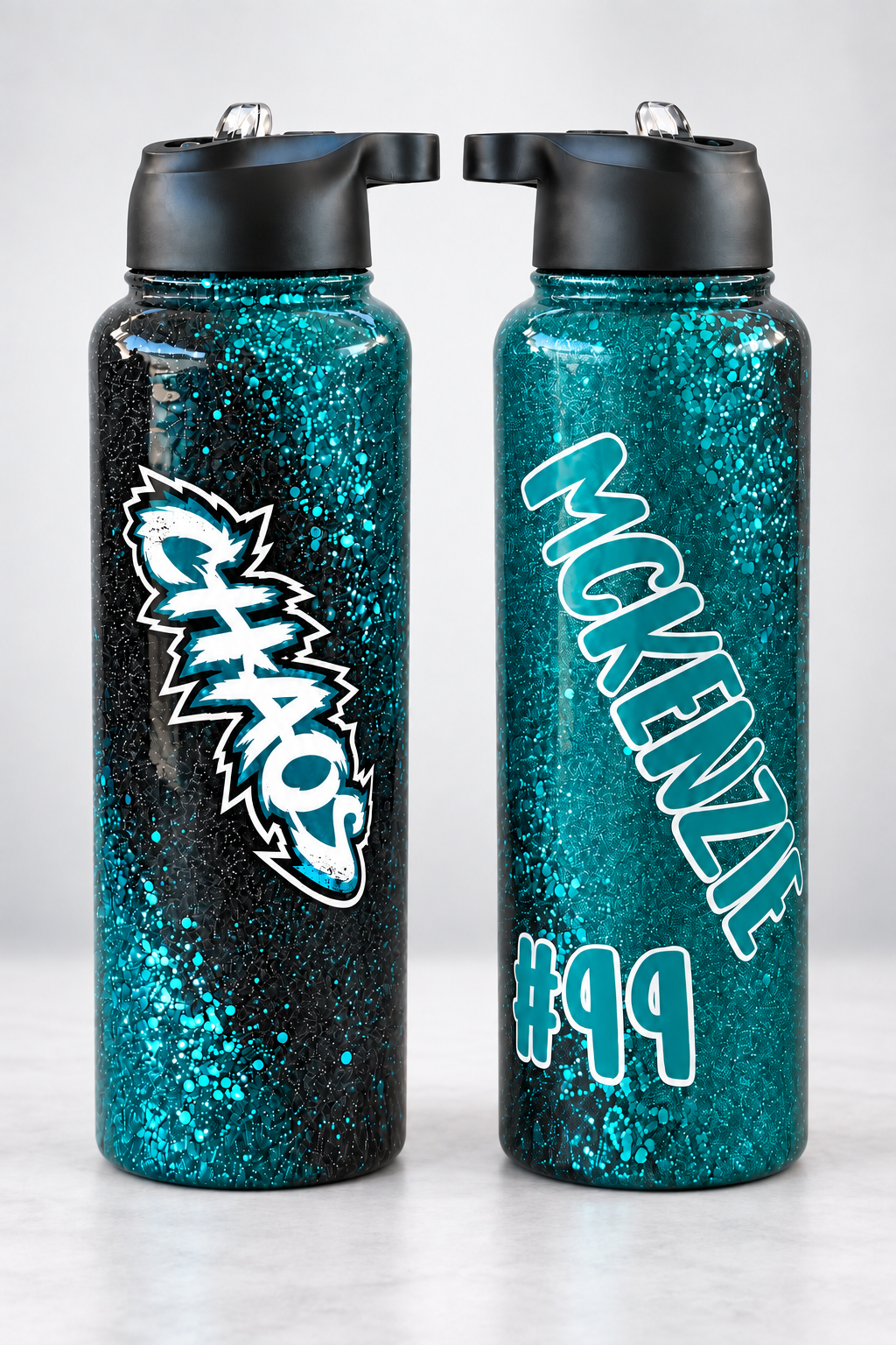 Personalized CHAOS 40 oz Glitter Water Bottle | Custom Name and Player Number