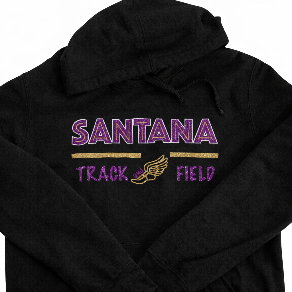 Santana Track & Field Glitter Hoodie – Unisex Spirit Wear Sweatshirt | Custom Sultans Track Hoodie