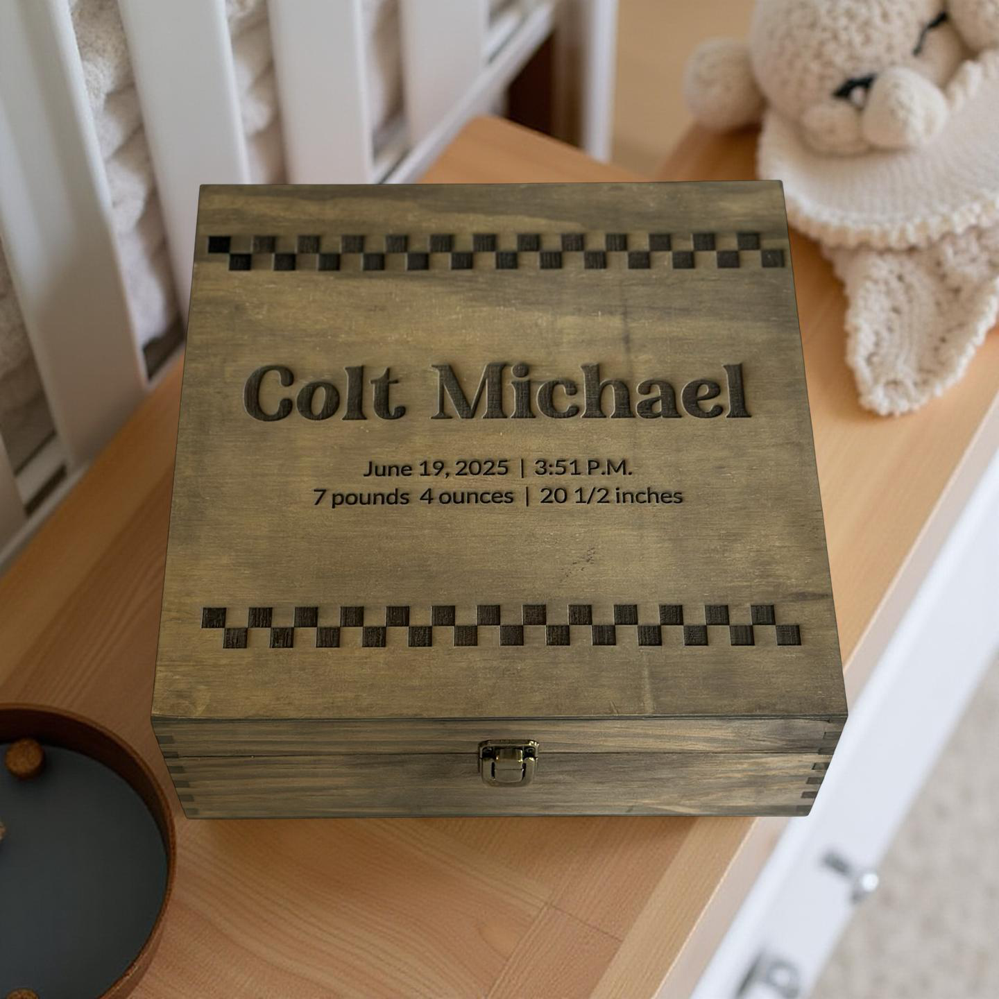 Personalized Wooden Baby Stat Memory Box – Newborn Keepsake Giff