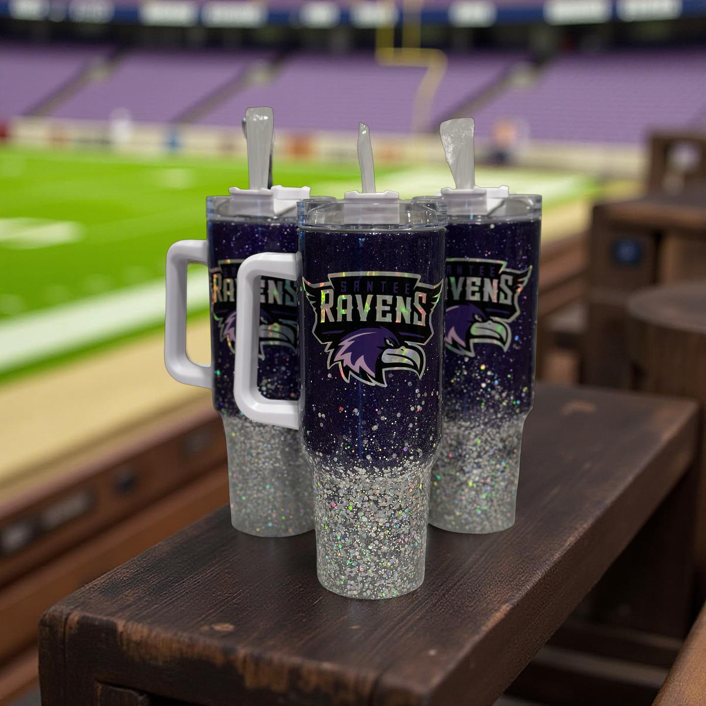 Santee Ravens 40oz glitter tumbler