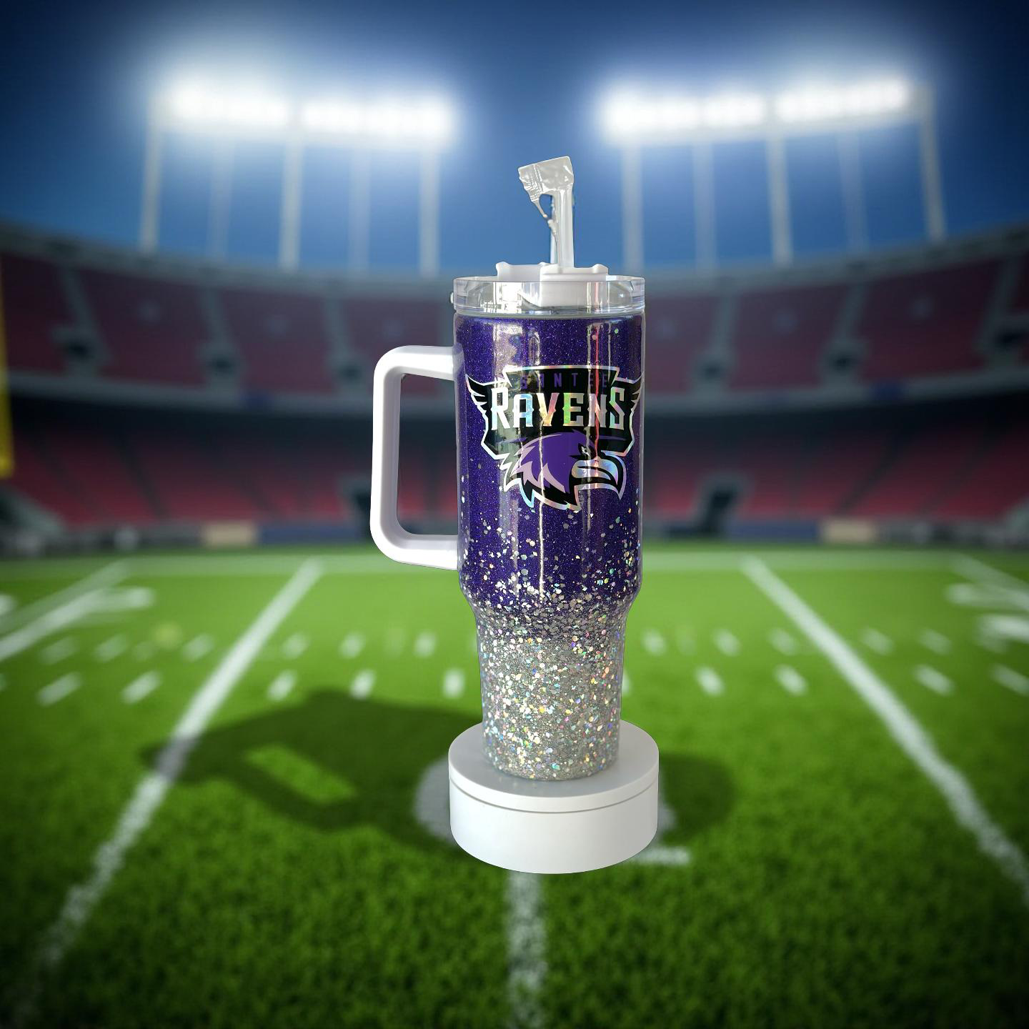 Santee Ravens 40oz glitter tumbler
