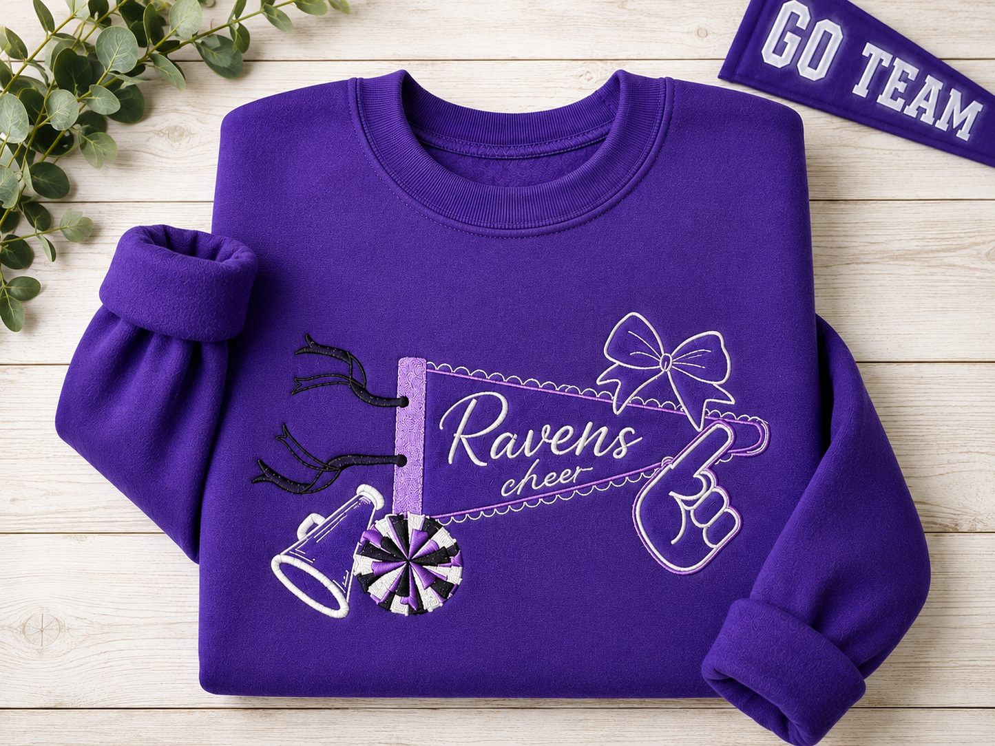 Ravens Cheer Embroidered Sweatshirt or Hoodie