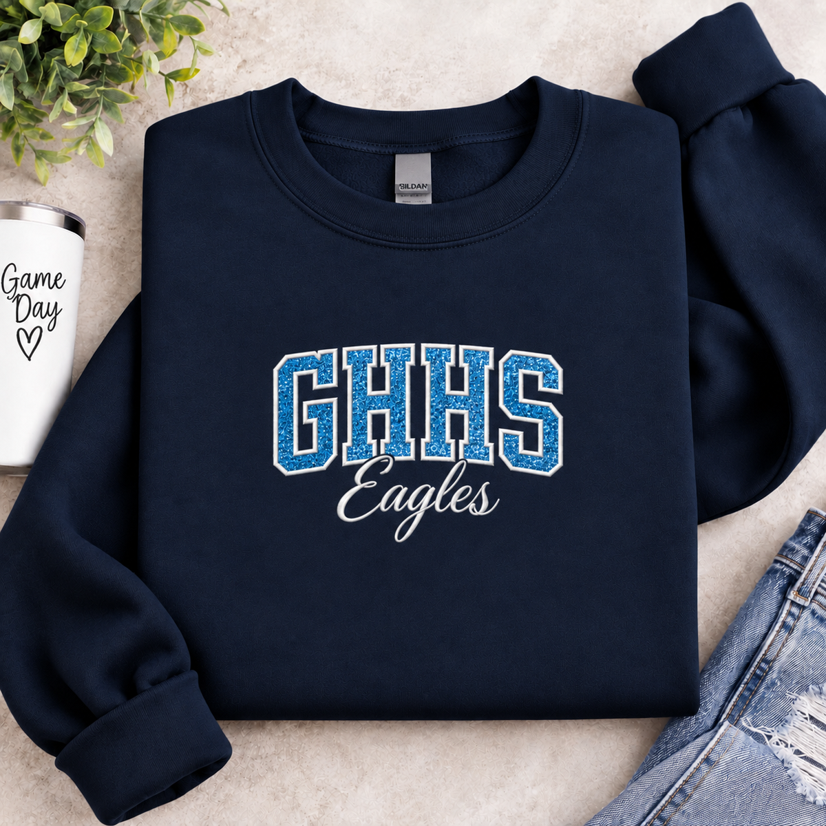 Custom Varsity Appliqué Sweatshirt | Personalized School Initials or Mascot | Gildan Crewneck or Hoodie