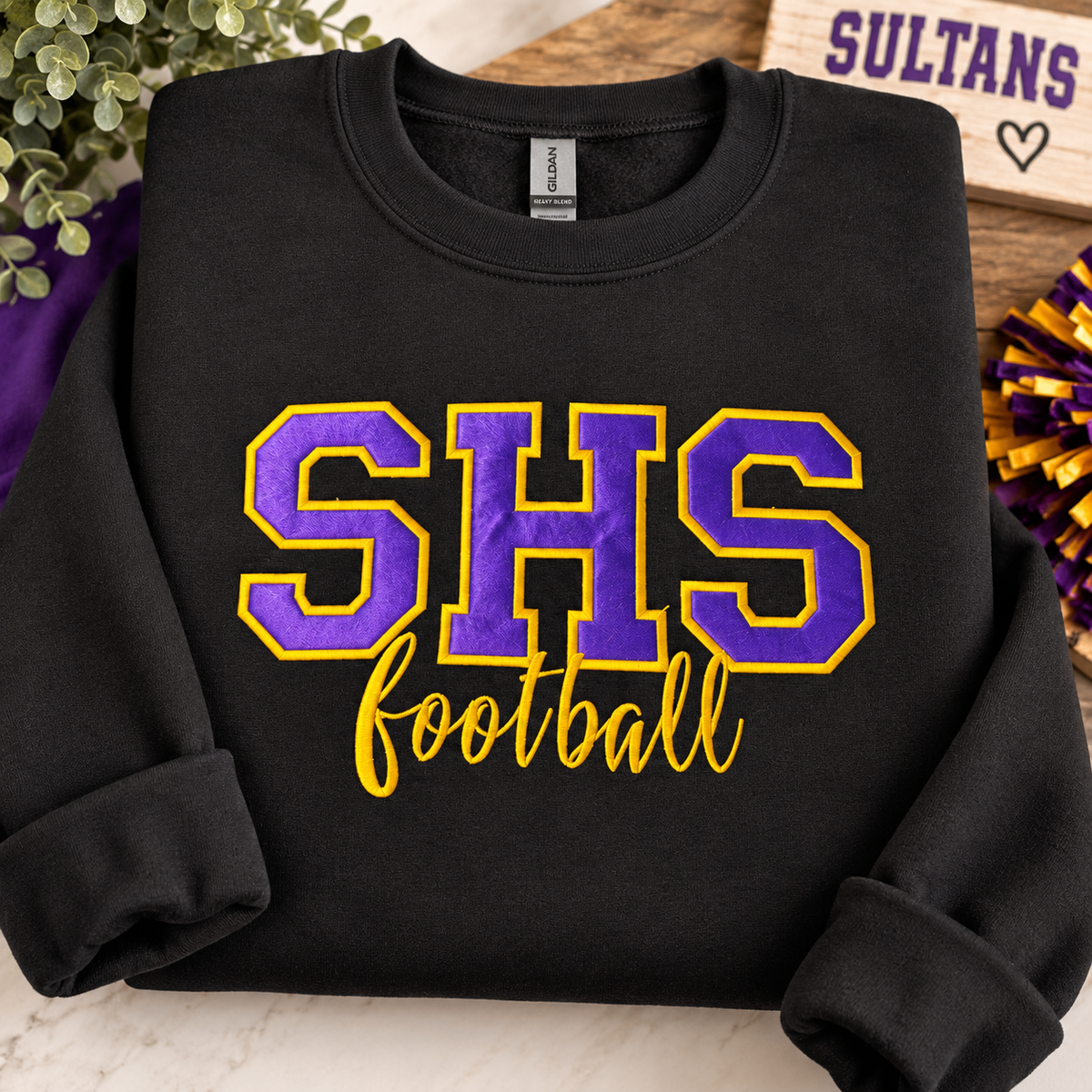 Custom Varsity Appliqué Sweatshirt | Personalized School Initials or Mascot | Gildan Crewneck or Hoodie