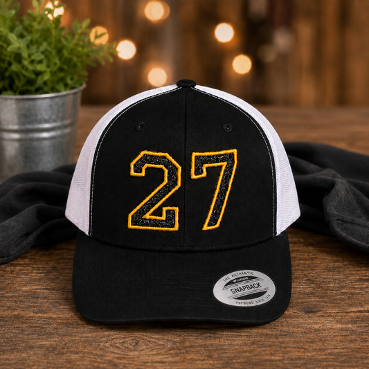 Custom Player Number Glitter & Puff Embroidered Trucker Hat