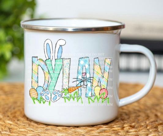 Personalized Easter Camp Mug – 8oz Ceramic-Coated Metal Mug