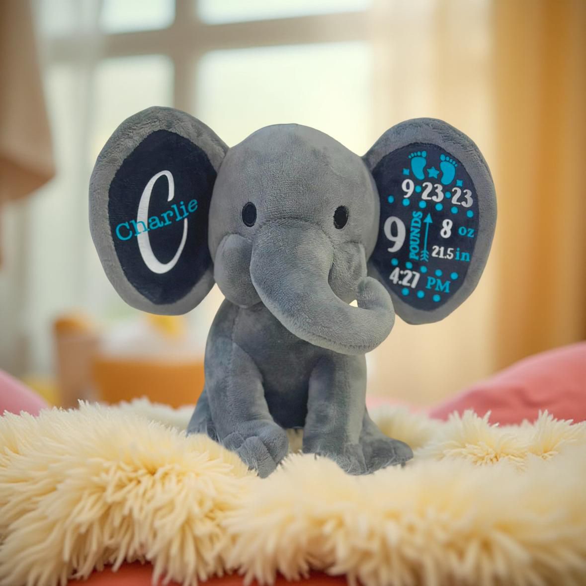 Personalized Baby Stat Elephant – Custom Birth Announcement Plush