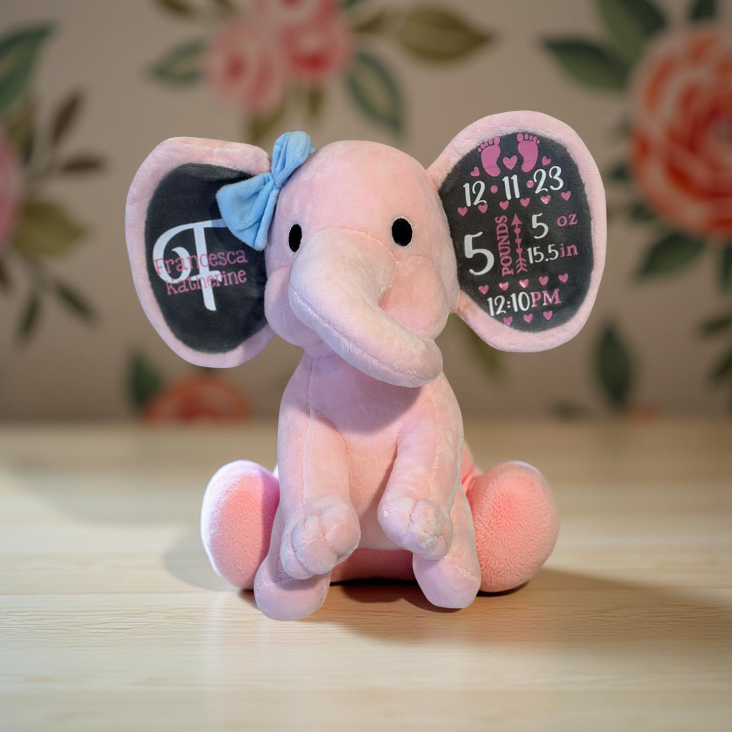 Personalized Baby Stat Elephant – Custom Birth Announcement Plush