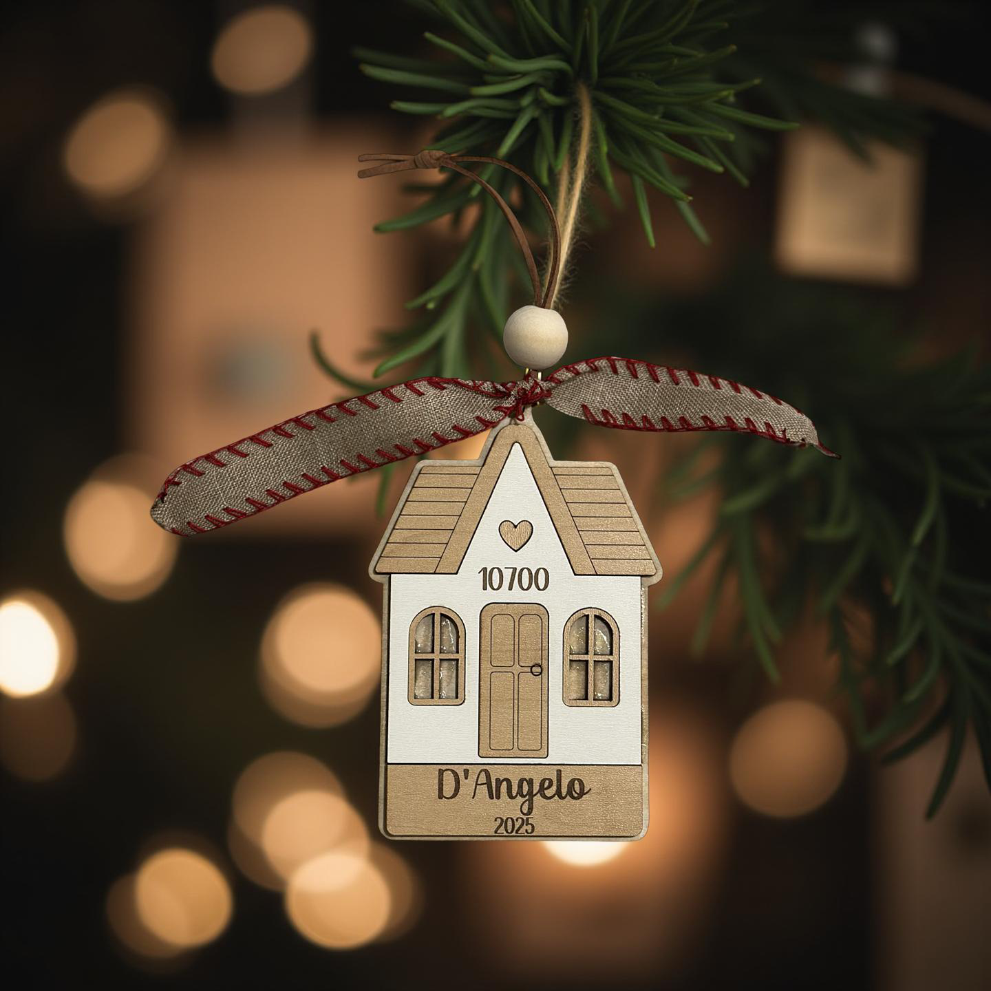 Personalized New Home Christmas Ornament – Custom Address &vFamily Name