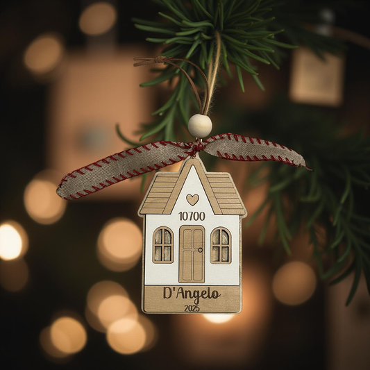 Personalized New Home Christmas Ornament – Custom Address &vFamily Name