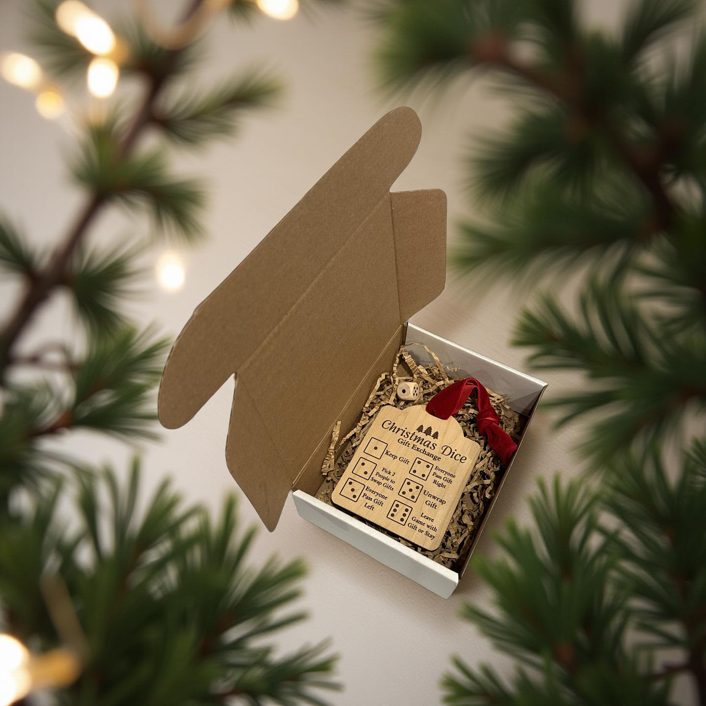 Christmas Dice Gift Exchange Ornament – Wooden Holiday Game Tag