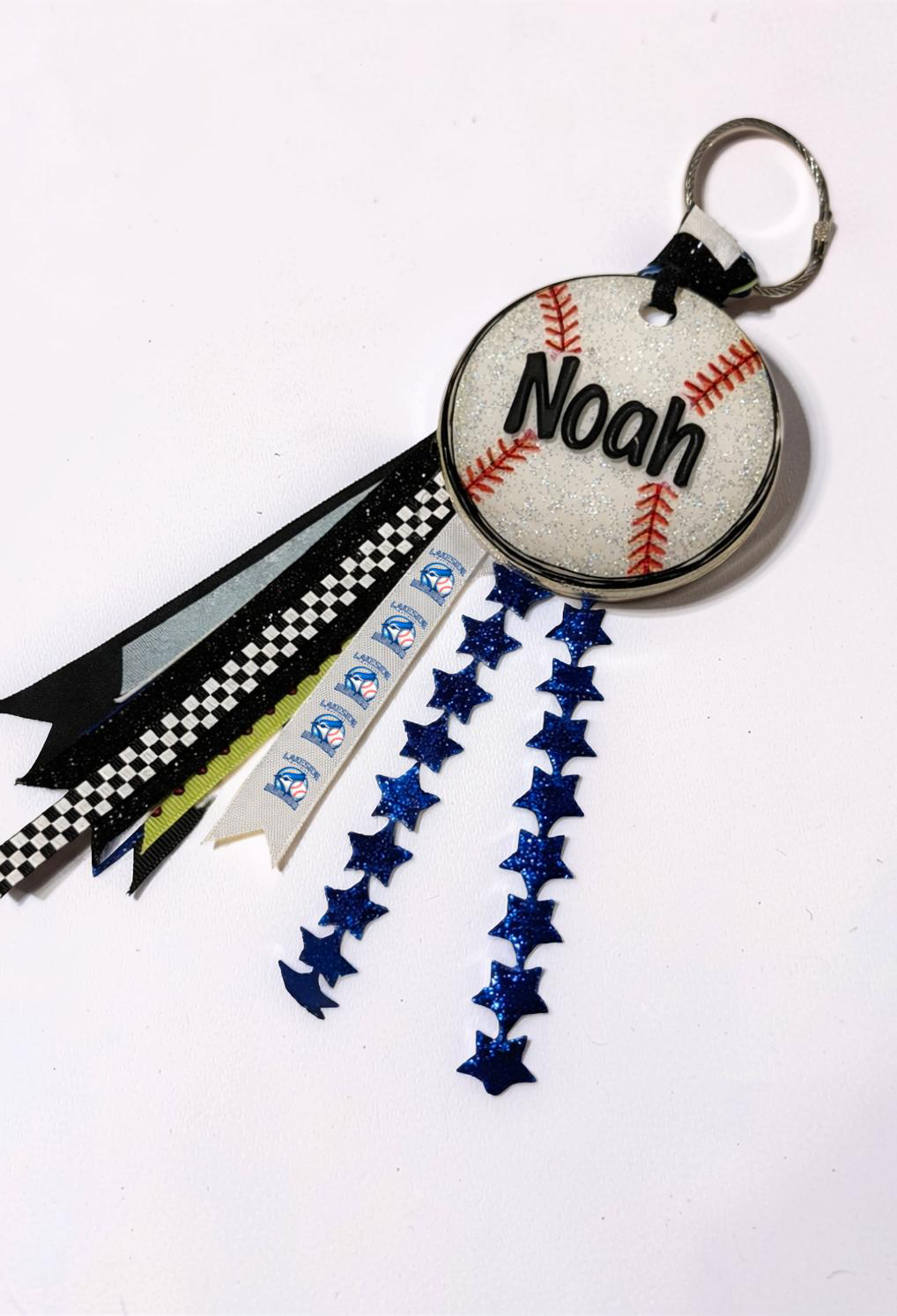 Acrylic Baseball Mom Bag Tag | Personalized Baseball Ribbon Tag