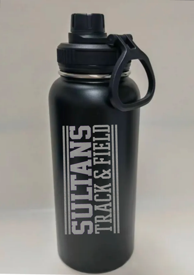 Santana Track & Field Laser Engraved 30 oz Stainless Steel Water Bottle | Custom Name + Team Logo