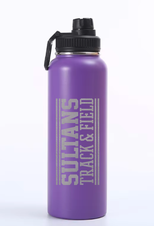 Santana Track & Field Laser Engraved 30 oz Stainless Steel Water Bottle | Custom Name + Team Logo