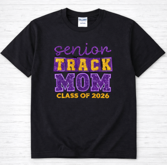 Glitter Senior Track Mom HTV Shirt – Class of 2026 | Gildan Softstyle Unisex Tee